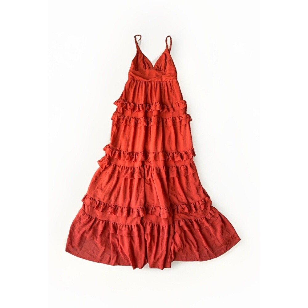 Lulus Lavish Perfection Rust Orange Ruffled Tiered Maxi Dress Medium M Boho